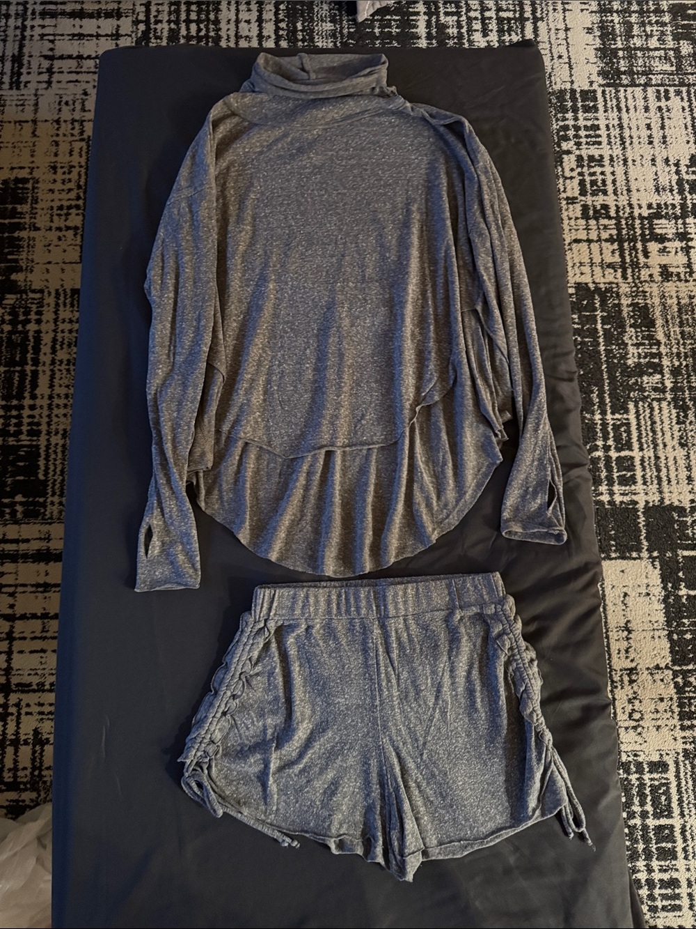 Johnny Was Metallic Gray Turtleneck Lounge Top & Drawstring Shorts